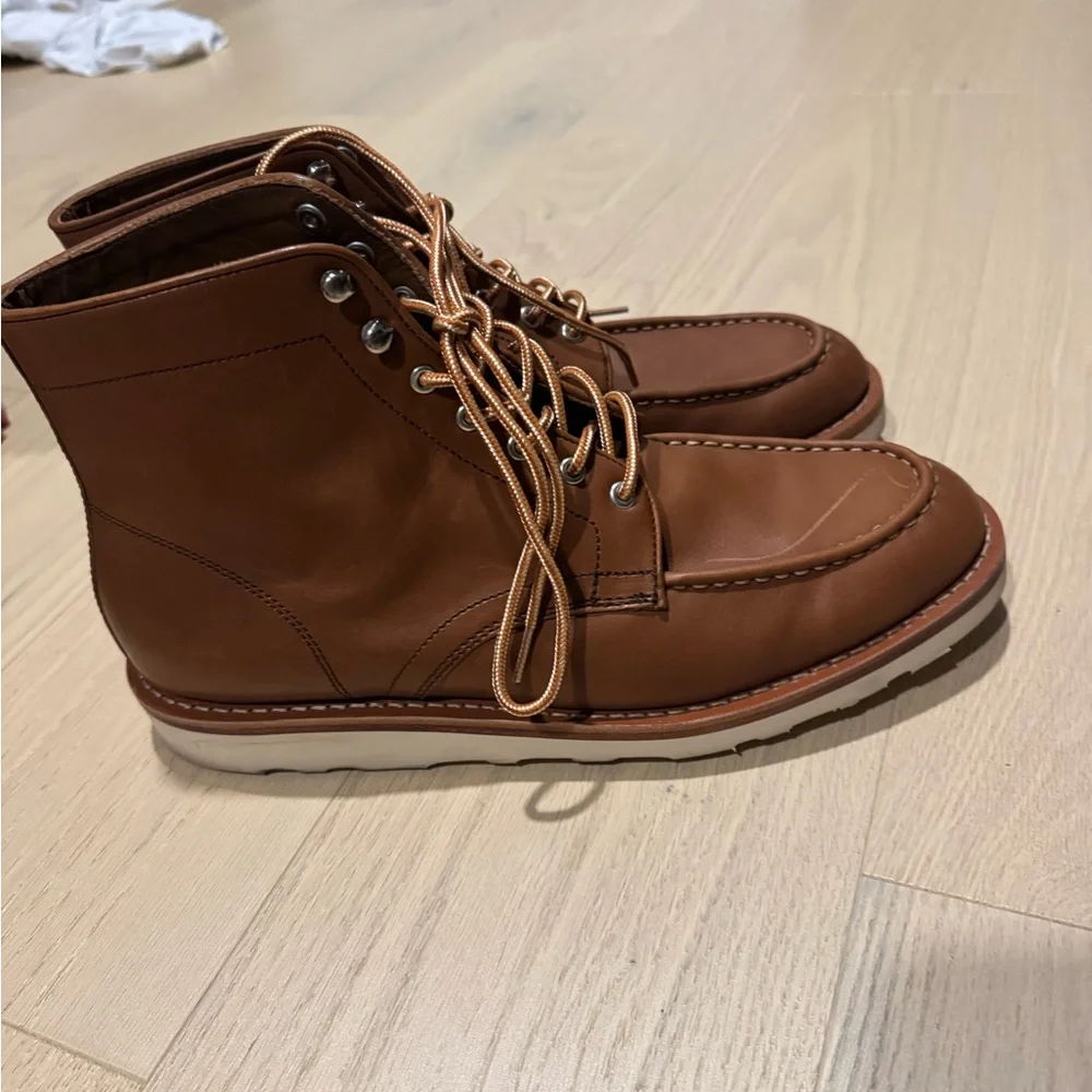 Thursday Boot Company Brown Leather Moc Toe Work Boots with Cream Sole